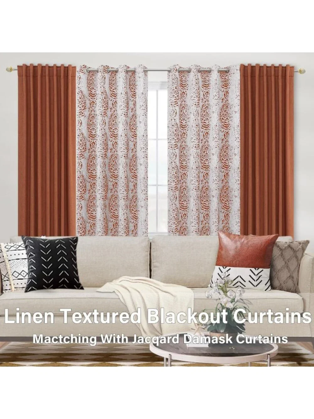 96-Inch Blackout Curtains - Boho Patterned Fall Drapes, 2 Panel Set for Living